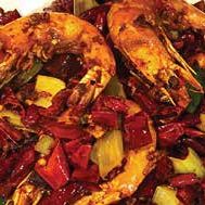 King prawns with Sichuan dried chillies & celery