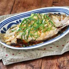 Steamed whole sea bass